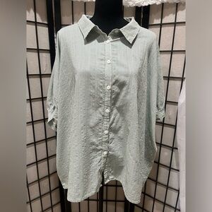 Umgee Sage Striped Blouse, COTTON BLEND, BOHO WOMEN SIZE 1XL